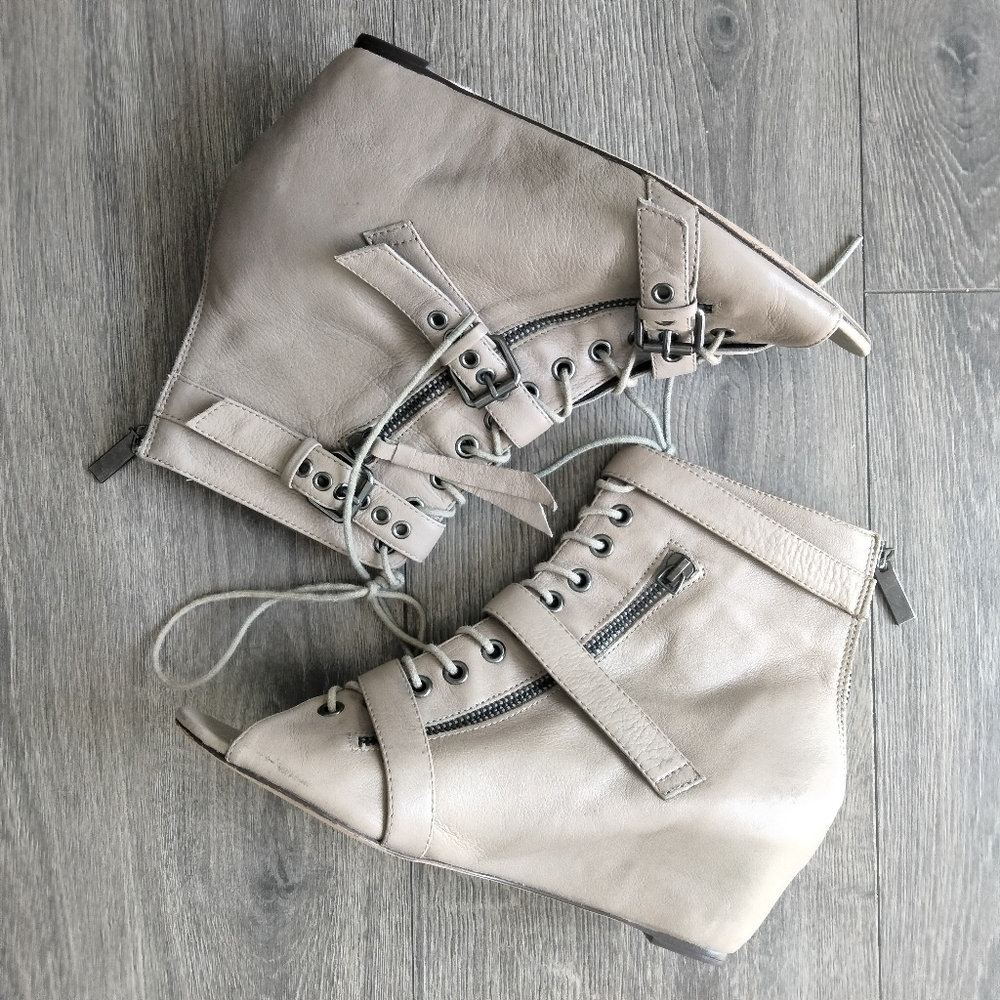 Dolce Vita Open Toe Lace Up Back Zip Wedge Leather Booties Women's Size 9